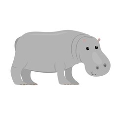 cartoon hippo, flat color vector ilustration isolated on white background for children
