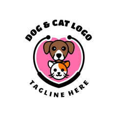 Awesome Unique Logo cartoon Cat and dog with stethoscope