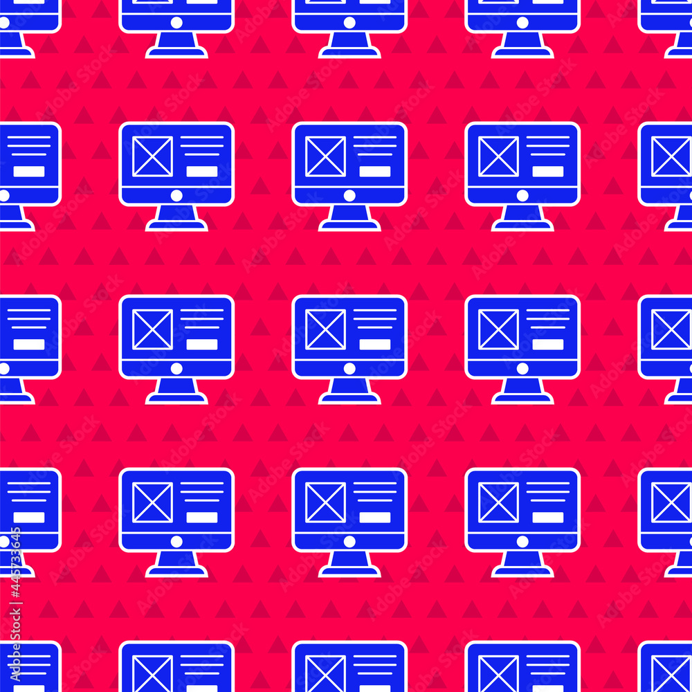 Poster blue ui or ux design icon isolated seamless pattern on red background. vector