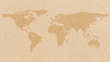 Weltkarte auf braunem Papierhintergrund.