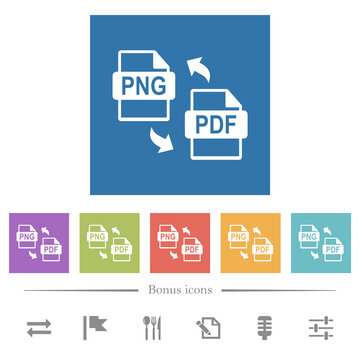 PNG PDF File Conversion Flat White Icons In Square Backgrounds