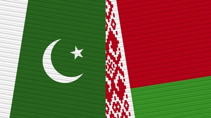 Belarus and Pakistan Two Half Flags Together Fabric Texture Illustration
