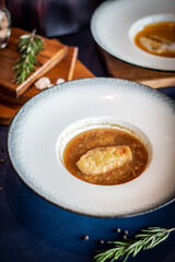 Classic onion soup with toasts