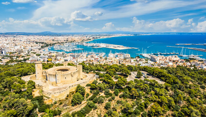Aerial view of Castell de Bellver, medieval fortress in Palma de Mallorca, Spain © Balate Dorin