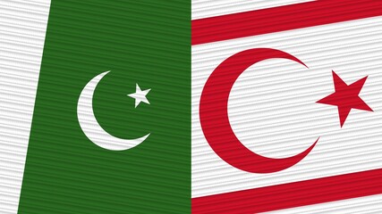 Turkish Republic of Northern Cyprus and Pakistan Two Half Flags Together Fabric Texture Illustration