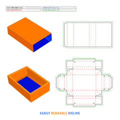 Sleeve gift box, drawer sleeve match box dieline template and 3D box