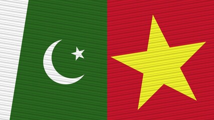 Vietnam and Pakistan Two Half Flags Together Fabric Texture Illustration