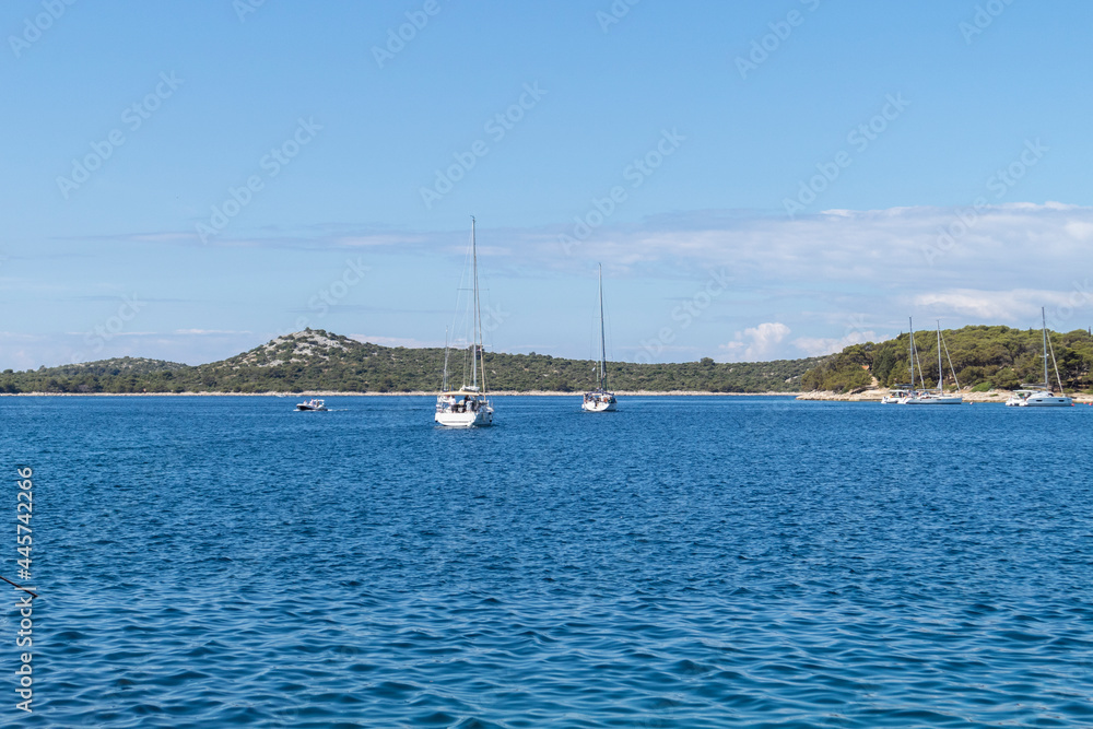 Sticker Wonderful nautical location in central Dalmatia at the small fishing town of Rogoznica, Croatia, popular for its beautiful nature and crystal clear sea