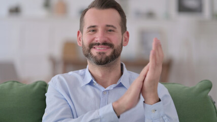 Applaud, Happy Young Man Clapping at Home 