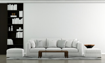 Modern luxury living room interior design and white sofa and empty white pattern wall background,3d rendering