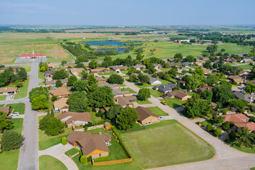 Aerial view of residential quarters at beautiful Clinton town urban landscape the Oklahoma US
