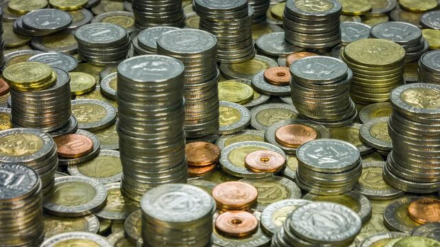 Philippines peso coins collection set closeup rotation.