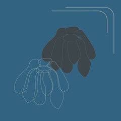 design with two large abstract shape buds on a blue background