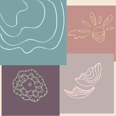 Set of abstract summer symbols on color cards