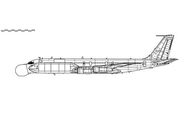 EB-707 Condor. M-2075 Phalcon. Vector drawing of airborne early warning and control aircraft. Side view. Image for illustration and infographics. - obrazy, fototapety, plakaty