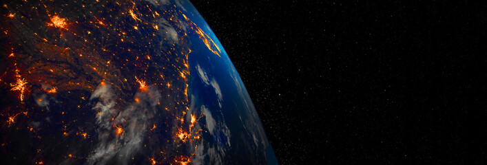 Planet earth globe view photos from space showing realistic earth surface and world map as in outer space point of view . Elements of this image furnished by NASA. - Powered by Adobe
