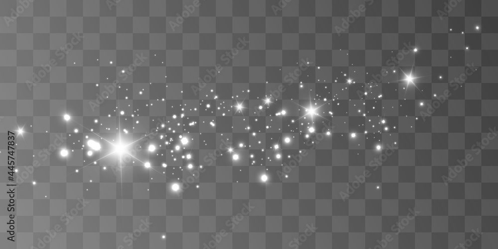 Poster Glowing light effect with many glitter particles isolated on transparent background. Vector star cloud with dust.	