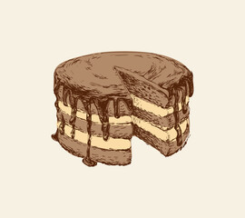 Cak Hand Drawn Vector Sketch Illustration Sweet Dessert