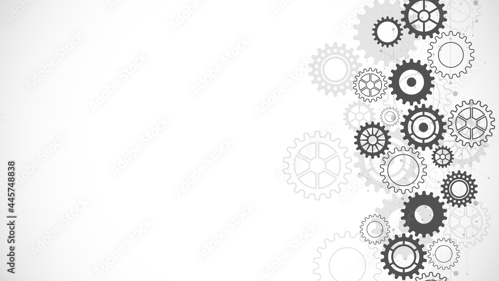 Poster cogs and gear wheel mechanisms. concepts and ideas for hi-tech digital technology and engineering de