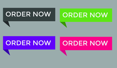 order now text web button set, colorful web icon, order now sign