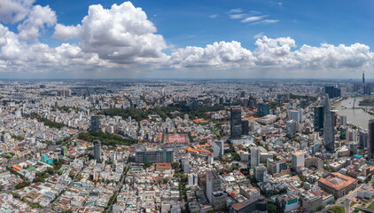 Fototapeta na wymiar Panorama photo of Saigon downtown in a summer day