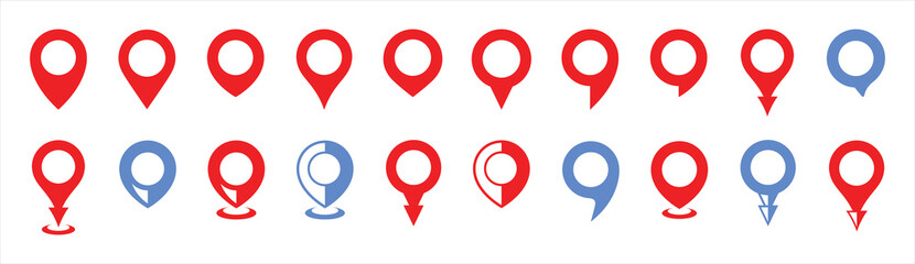 Set pin map marker pointer icon, GPS location flat symbol. Vector illustration.