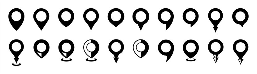 Location map pin icon set. Map pin markers. Location icon symbol. Global Positioning system sign. Vector illustration.