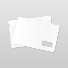 Front and back side envelope mock up. Realistic blank letter template. Paper C4 white envelopes. Vector illustration isolated on grey background.