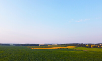 Obraz premium Aerial view of suburban fields and meadows summer