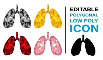 Lungs Icon Logo in Colorful Polygonal Low Poly. Colorful abstract Icon Vector. Origami style icon. With black, yellow, red, pink, and grey Colors