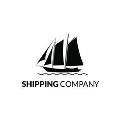 Shipping Company logo, with symbol of a sailing ship over the sea, and clear text
