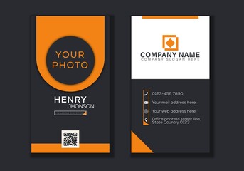 Vertical Ash and yellow shapes business card Double-sided creative business card template. Portrait and landscape orientation. Horizontal and vertical layout. Vector illustration rounded image