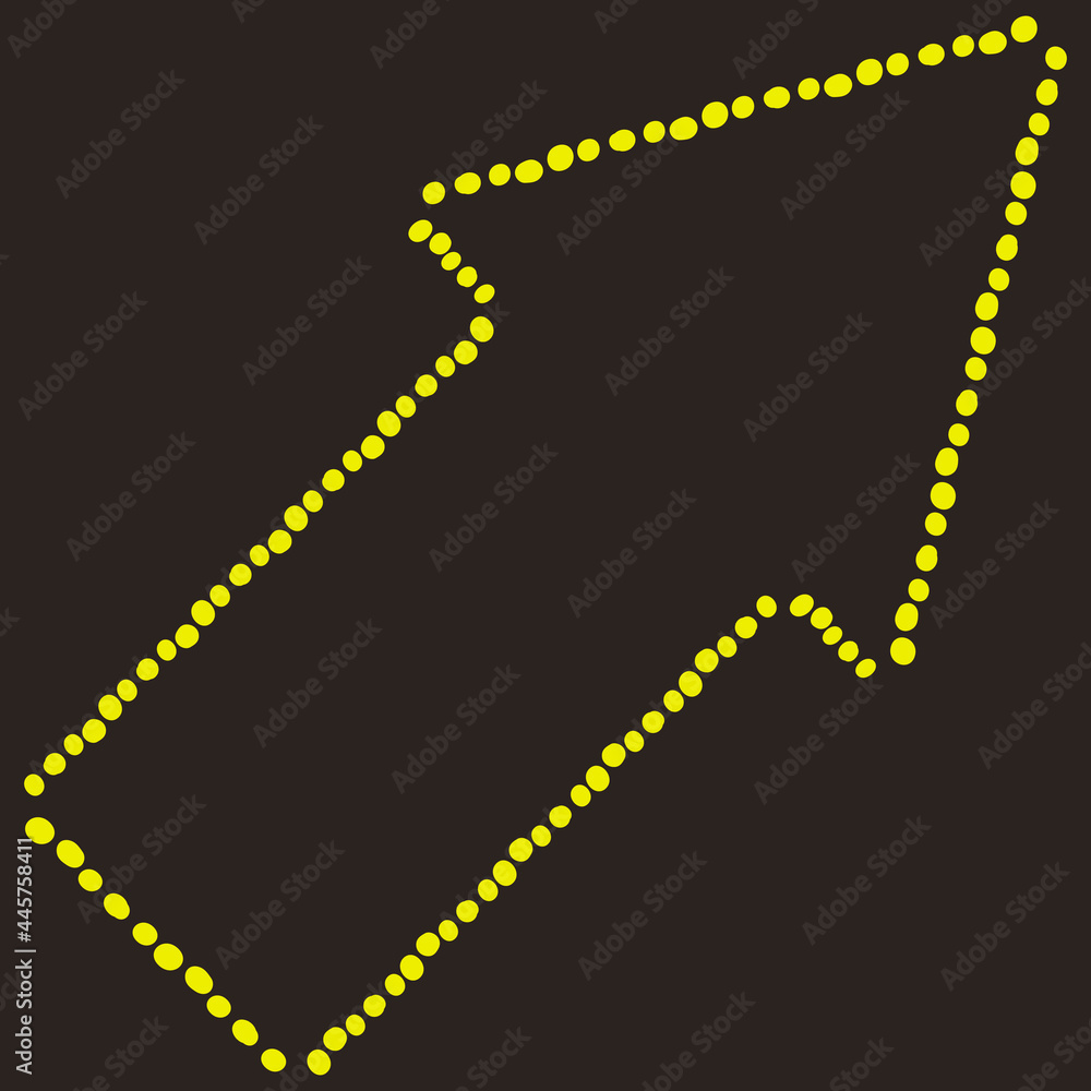 Poster yellow dotted arrow. vector large sign from mosaic dots.