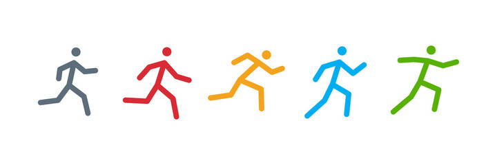 Running People Icons Set. Colorful Simple Human Icon Line isolated on White Background. Flat Vector Illustration Design Template Elements.