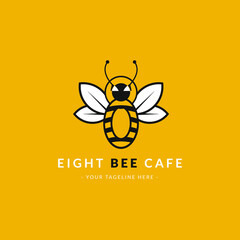 The combination of the Bee logo with the number eight, on a yellow background, is suitable for cafe logos, food, etc