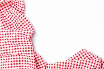 Top view fabric red and white checkered isolated on a white background with copy space.