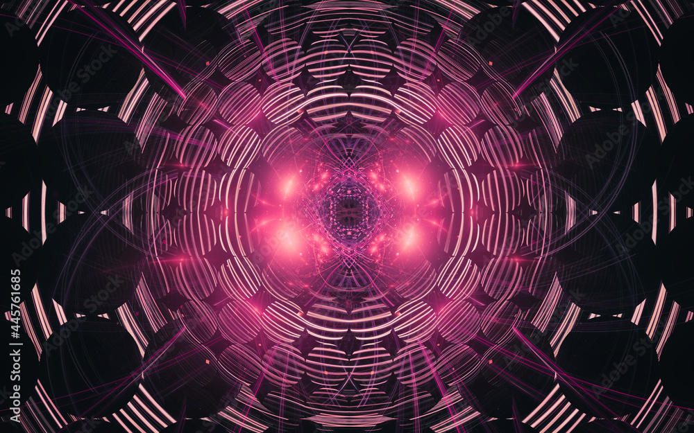 Poster digital image generated on a computer consisting of beautiful abstract geometric shapes, lines of di