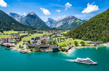 landscape at the achensee lake in austria - pertisau - obrazy, fototapety, plakaty