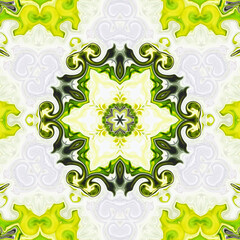 Hexagonal radial symmetrical kaleidoscopic flower mandala background