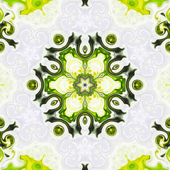 Hexagonal radial symmetrical kaleidoscopic flower mandala background