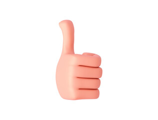 3D render, a cartoon hand turned slightly to the right shows a like sign. Hand gesture. Isolated on white background