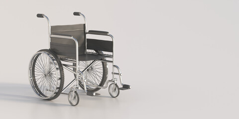 Fototapeta na wymiar Wheelchair on white background, copy space. 3d illustration