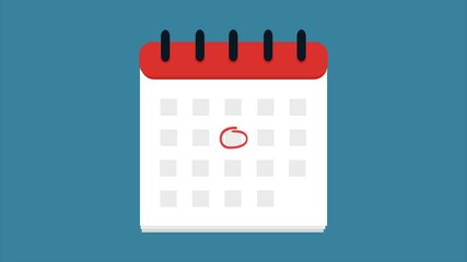 Calendar icon animation and red circle. Event reminder symbol. 4K