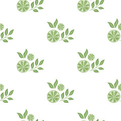 Lemon slices green decorative seamless pattern. Isolated summer time print. Citrus fruit silhouettes.
