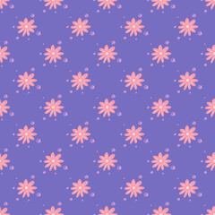 Geometric floral seamless pattern with pink chamomile small flowers ornament