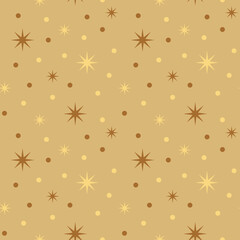 Seamless background with stars and dots in yellow-brown colors.