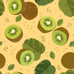 Modern vector seamless pattern with kiwi fruits. Trendy abstract design. Hand drawn textures for printing on fabric, paper, cover, interior decor, posters.