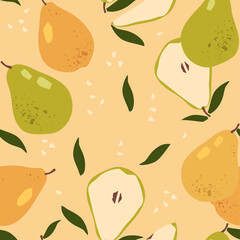 Modern vector seamless pattern with fruits. Trendy abstract design. Hand drawn textures for printing on fabric, paper, cover, interior decor, posters.posters.