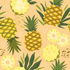 Modern vector seamless pattern with pineapple fruits. Trendy abstract design. Hand drawn textures for printing on fabric, paper, cover, interior decor, posters.