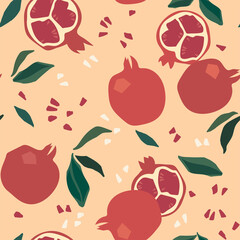 Modern vector seamless pattern with fruits. Trendy abstract design. Hand drawn textures for printing on fabric, paper, cover, interior decor, posters.